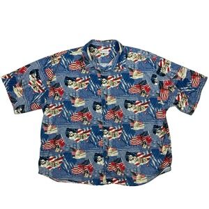 American Summer Patriotic Flag Graphic Button Front Shirt USA Americana Mens XXL